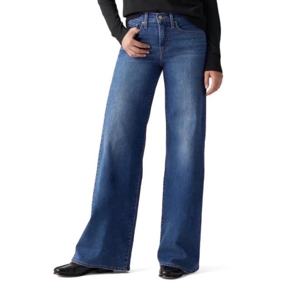 Levis 318 Shaping Wide Leg Jeans W31 L32 Dark Wash Blue Stretch Denim 5-Pocket